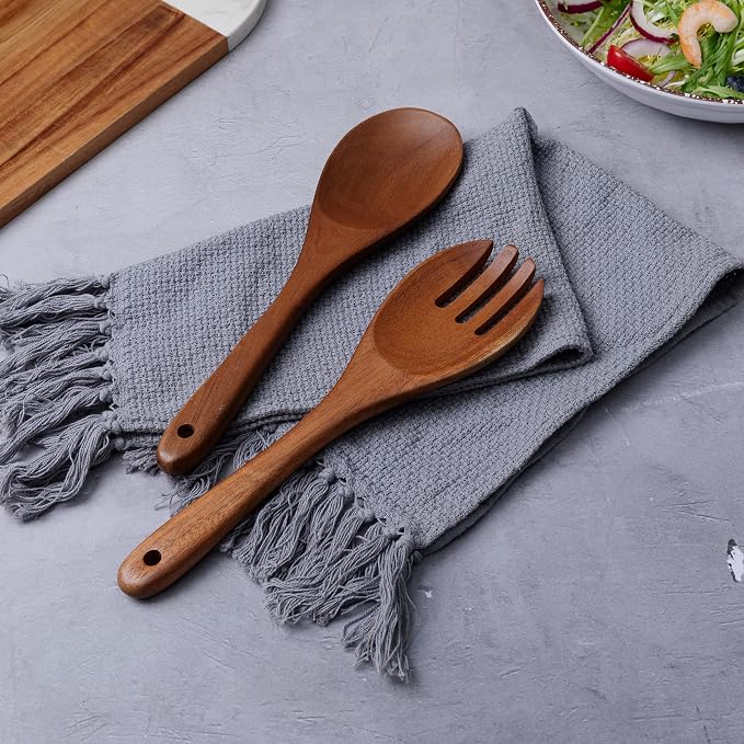 2 pcs Wooden Spoons for Cooking, 10.5 Inch wooden Salad servers of ladle and - Image 2
