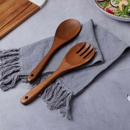 2 pcs Wooden Spoons for Cooking, 10.5 Inch wooden Salad servers of ladle and - Image 2