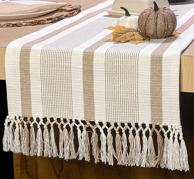 handspun Cotton Ivory & Beige Newport Table Runners, Handwoven Boho Table - Image 6