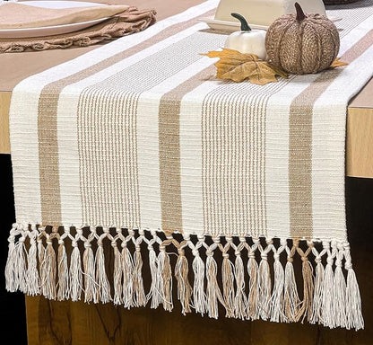 handspun Cotton Ivory & Beige Newport Table Runners, Handwoven Boho Table - Image 6