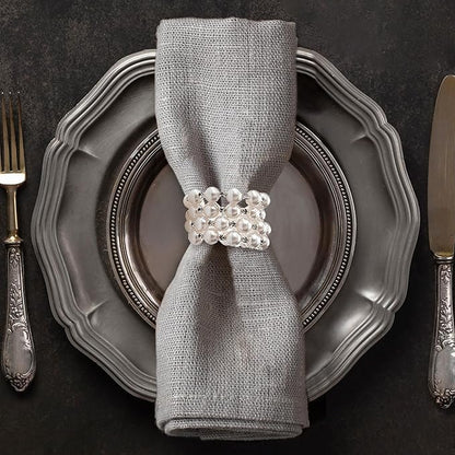 Decozen Set of 4 White Napkin Rings with Pearl Design, Festive, Table Decor Setting for Holiday, Wedding, Birthday, Kitchen, Home Decor, Housewarming Gift - Mothers Day Decorations