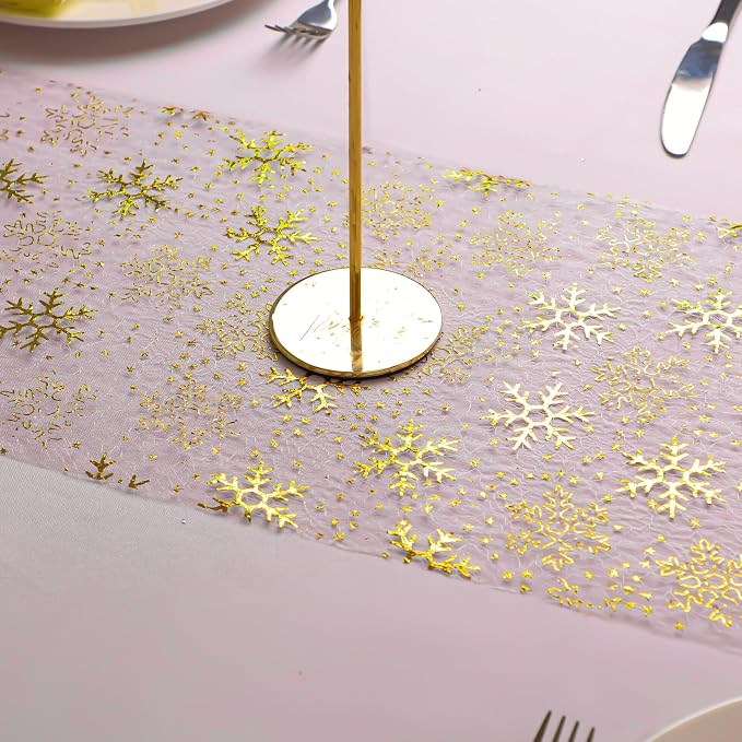 Snowkingdom 2 Pcs Christmas Snowflake Gold Table Runner Sparkly Golden Metallic - Image 5