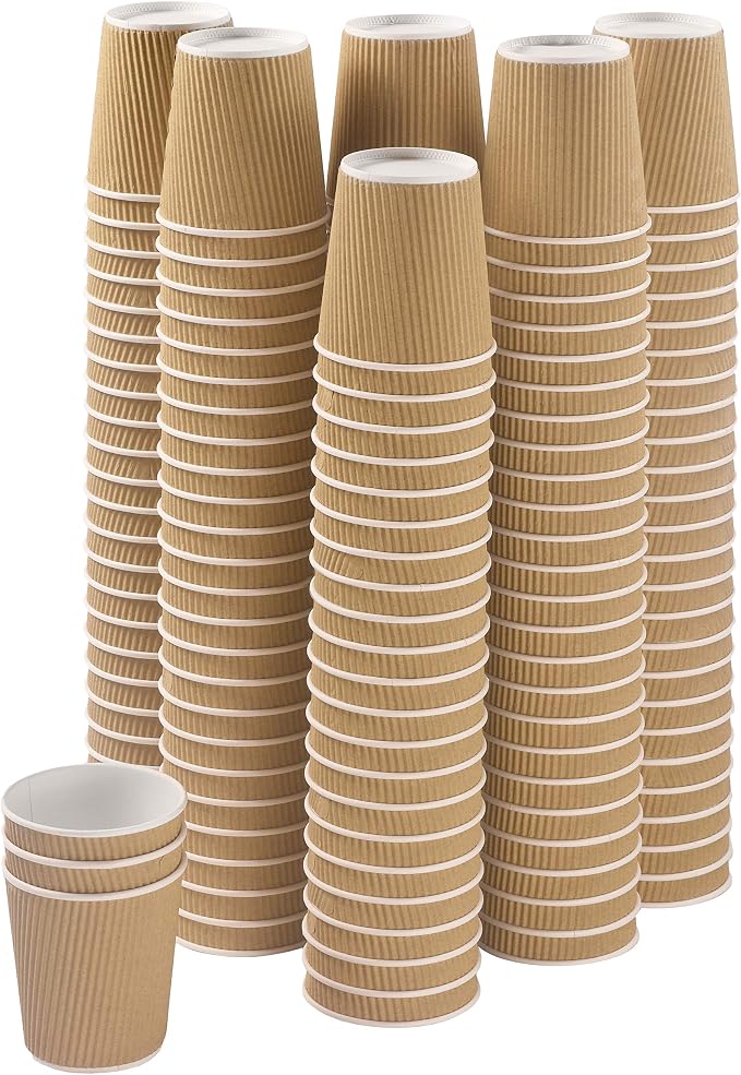 NYHI 150 6 oz Ripple Kraft Paper Cups Brown Hot Cold Cups 3 Layer Rippled Small by NYHI