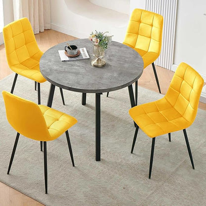 Modern 4-Person Round Dining Table Set, Space-Saving for Kitchen, Living Room, Apartment, Includes Dining Table & 4 Yellow Chairs,Small Dining Room Set for 4