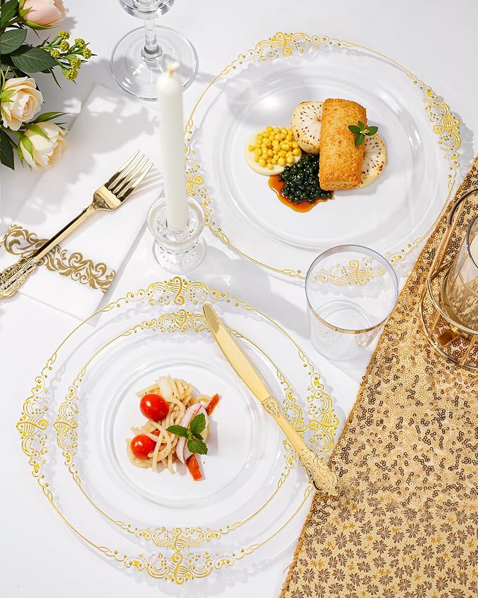 Nervure 100Pcs 10.25'' Clear Plastic Plates, Party Plates - Image 4