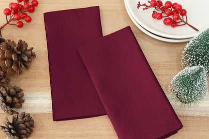 PurpleEssences Set of 12 Cloth Dinner Napkins 100% Cotton 18x18 Inch - Soft Durable Washable - Ideal for Farmhouse Party Fall Thanksgiving - Perfect Everyday Use Table Linen - Burgundy