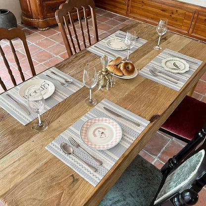 FAVE Blue Boho Vinyl Placemats Set of 4, Durable Woven Place Mats Washable Heat Resistant PVC Table Mats for Parties,Weddings, Dining,Banquet(Blue, 4PCS)