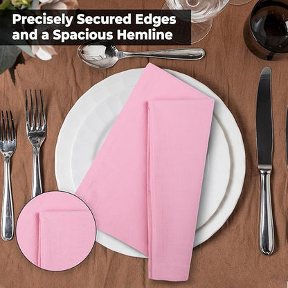 Urban Villa Cloth Napkins Set of 12 (20x20 Inches) 100% Cotton Napkins Cloth Washable Soft Durable Reusable Absorbent Table Dinner Napkins Cloth for Hotel Lunch Restaurant Weddings Parties - Pink