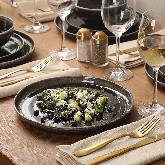 Gibson Elite Eclipse Swirls Plates and Bowls Sets, 12-Piece Stoneware - Image 2