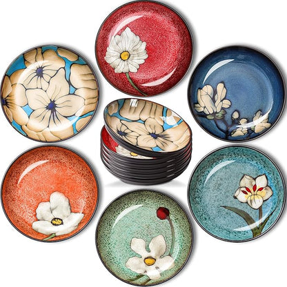 Maxdot Ceramic Dinner Plates Set of 6, 8.5 Inch Underglaze Painting Salad Plates, Glazing Process Floral Ceramic Gift Dishes for Steak Salad Pasta Appetizer, Microwave, Oven and Dishwasher Safe