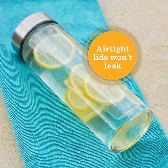 16oz Juice Bottles, Wide Mouth Glass Water Bottles & Stainless Steel Lids | - Image 4