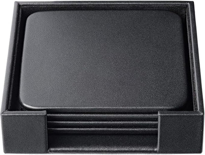 Dacasso Black Leather 4-Square Coaster Set by Dacasso