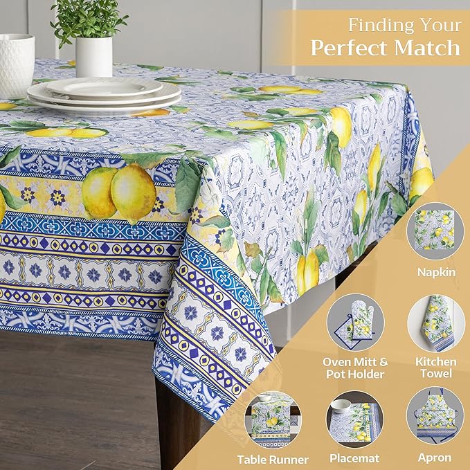 Maison d' Hermine Table Cloth Rectangle Table 100% Cotton 54 x 72 Inches Tablecloth Reusable Decorative for Dining Room Farmhouse Home Valentines Day Decorations Spring Summer - Citrus