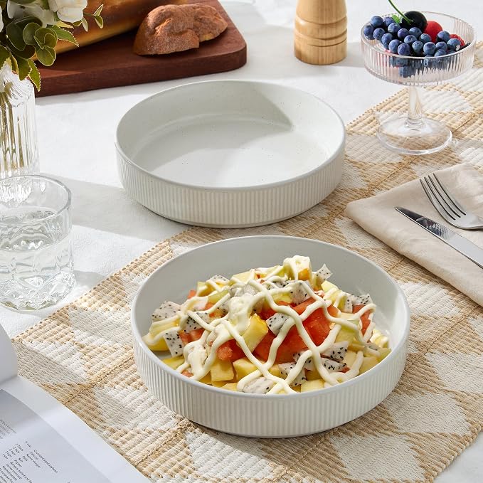 E-far Pasta Bowls Set of 4, 35oz Large Salad Bowl Plate - Image 9