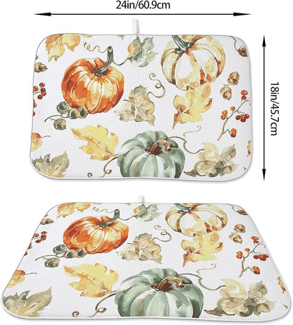 Fall Pumpkin Dish Drying Mat for Kitchen Counter 18x24 Thanksgiving Watercolors - Image 6