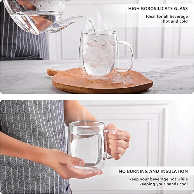 CNGLASS Glass Coffee Mugs 12oz, Double Wall Insulated Mug Set - Image 4