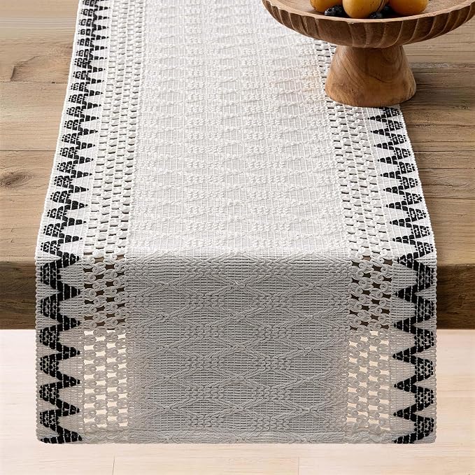 Macrame Side Trim Boho Woven Table Runner, Handmade Feel Ivory Cotton Base - Image 6