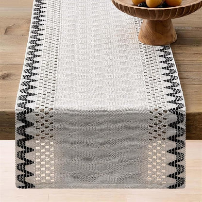 Macrame Side Trim Boho Woven Table Runner, Handmade Feel Ivory Cotton Base - Image 6