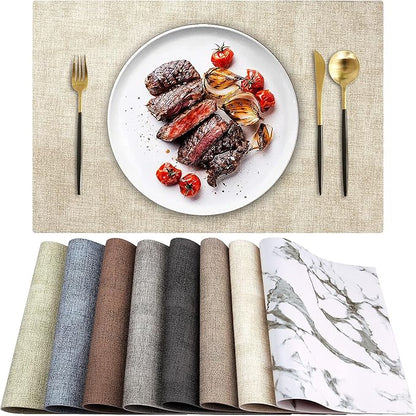 Leather Heat Resistant Placemats Set of 6 Waterproof Wipeable Washable PU Table Mats,Easy to Clean Anti-Slip Place Mats (Beige, 6)