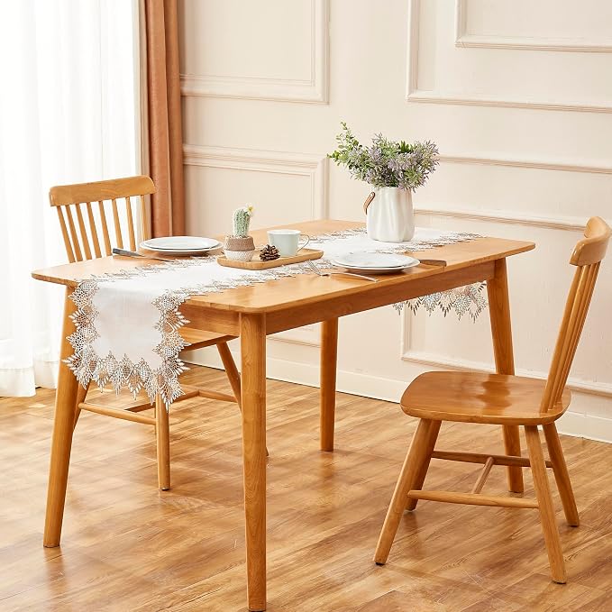 White Linen Table Runner 108” Lace Dining Table Runners | French Dresser Runners - Image 3