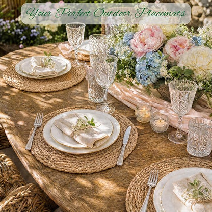 13.8'' Round Woven Placemats Set of 12, Boho Wicker Chargers, Terrekraft | - Image 3