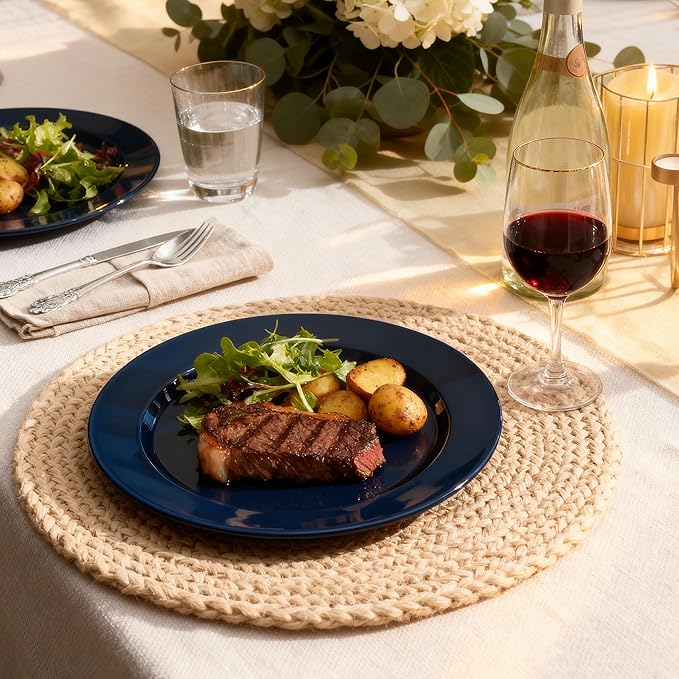 Goodluck 100PCS Navy Blue Plastic Plates, 10.25 Inch Dinner Plate Heavy Duty Disposable Plastic Plates for 100 Guests Party, Wedding, Birthday & Daily Use and New Year Events