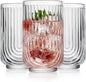Glaver's Drinking Glasses Set of 8. 17oz Vintage Drinking Cups. Ripple Cocktail Glasses, Ribbed Drinking Highball Glass Cups. Arch Designed Art Deco Glassware for Water Juice Coffee. Package may Vary