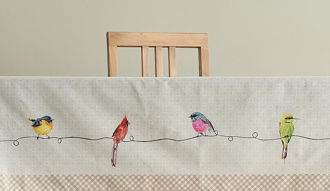 Maison d' Hermine Table Cloth Rectangle Table 100% Cotton 60 x 90 Inches Tablecloth Reusable Decorative for Dining Room Farmhouse Home Valentines Day Decorations Spring Summer - Birdies on Wire