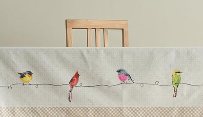 Maison d' Hermine Table Cloth Rectangle Table 100% Cotton 70 x 108 Inches Tablecloth Reusable Decorative for Dining Room Farmhouse Home Valentines Day Decorations Spring Summer - Birdies on Wire