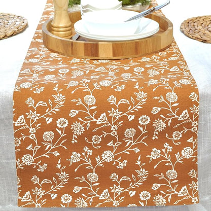 Floral Short Table Runner Rustic Style Cotton Cloth Coffee or Dining Table - Image 6