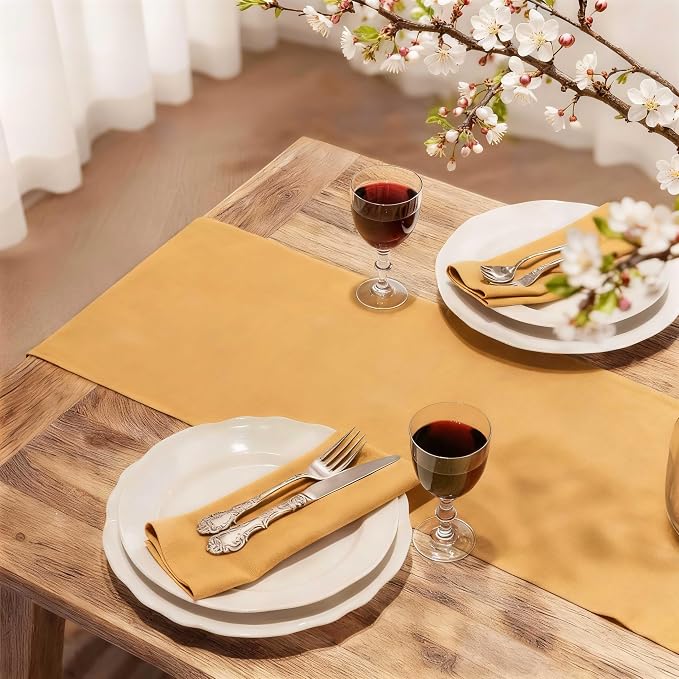 FOLINS&HOME Gold Waterproof Decorative Table Runner 72 Inches Long | 210GSM - Image 2