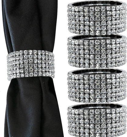 Ashford Napkin Ring, Sparkling Glass Rhinestones, for Cloth Napkins, Elegant Formal Dining Table Setting, Event, Wedding, Charcoal, 2", Set of 4