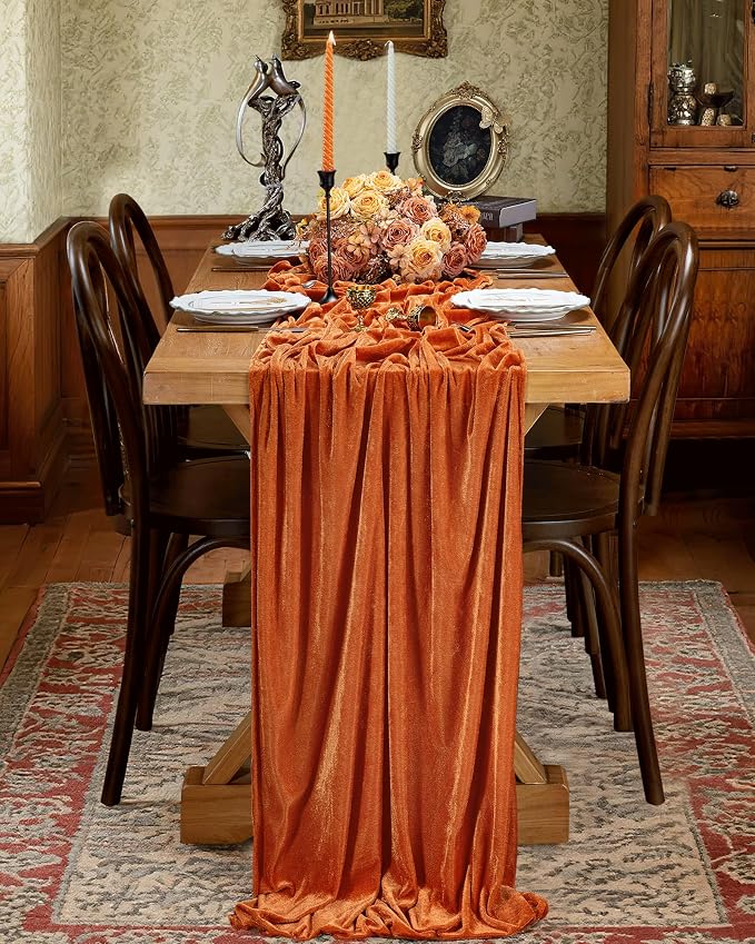 Orange Velvet Table Runner 29 x 120 Inches Fall Halloween Runners | 5 Pieces by SoarDream
