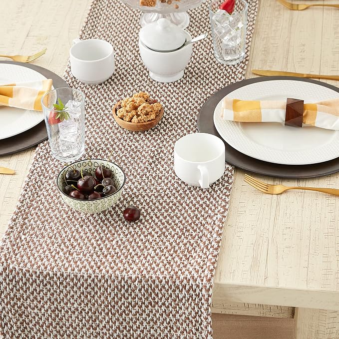 DII Woven Basics Collection 100% Cotton Knit Table Runner, Bark Brown - Image 4