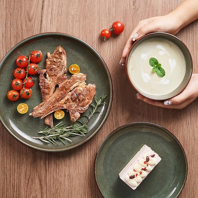 Stoneware Dinnerware Sets for 6, 18 Pieces Ceramic Plates and Bowls Sets - Image 4