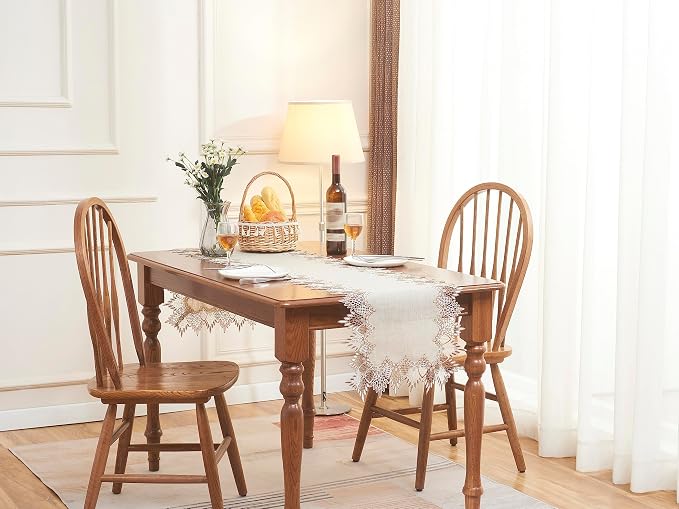 Natural Linen Table Runner 120 inches Beige Lace Coffee Table Runner | French - Image 4
