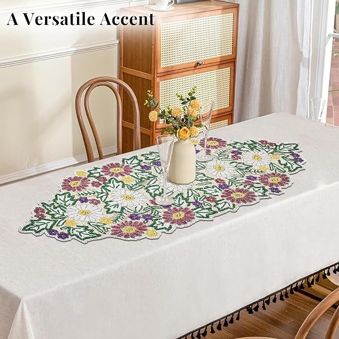 Spring Floral Beaded Table Runner, 13x36 | Glass beads, polyester backing - Image 8