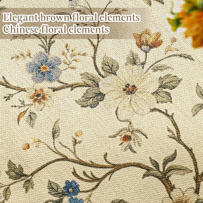 HunnmingRe Chinoiserie Table Runner Light Brown White Floral Table Runner - Image 5
