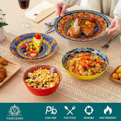 vancasso 24 Pieces Plates and Bowls Set, Bohemian Style Dinnerware Sets Service - Image 3