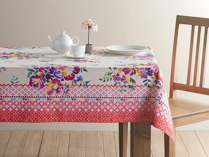 Maison d' Hermine Table Cloth Rectangle Table 100% Cotton 70 x 108 Inches Tablecloth Reusable Decorative for Dining Room Farmhouse Home Valentines Day Decorations Spring Summer - Rose Garden