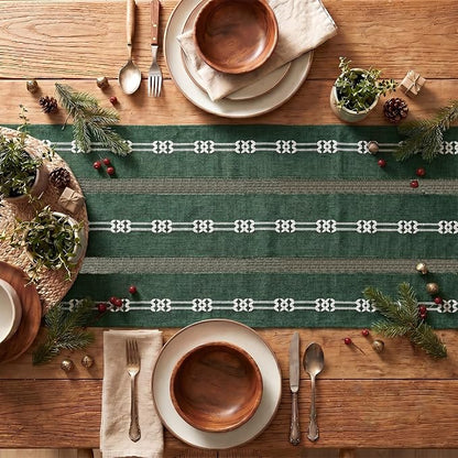 Artoid Mode Green Farmhouse Embroidered Hollow Christmas Table Runner, Seasonal - Image 4