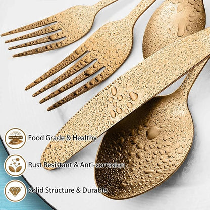LIANYU 30 Piece Gold Silverware Set, Stainless Steel Gold Cutlery Set - Image 2
