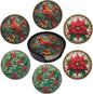 Christmas Bird Coasters Leather Round Drink Coasters 6 Pcs Set with Holderor for Cup Drink Coffee Table Bar Home Decor