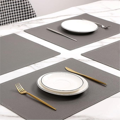 Set of 6 Faux Leather Placemats, PU Table Mats, Waterproof, Stain Resistant, Heat Resistant, Non-Slip Easy to Clean for Kitchen Dining Table,Conference Table C Grey Rectangle