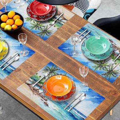 Beach Placemats Set of 4 - Palm Tree Place Mat 12x18 Inch Summer Sea Coastal Table Mat for Party Kitchen Dining Home Holiday Party Decor