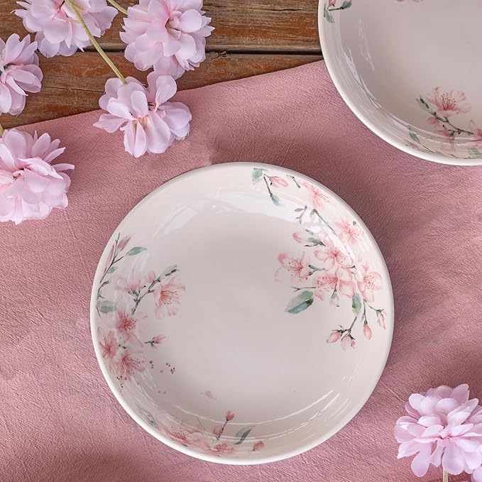 Bico Spring Sakura Pasta Bowls, 35oz Salad Bowl Set of 4, Large Ceramic Serving - Image 4