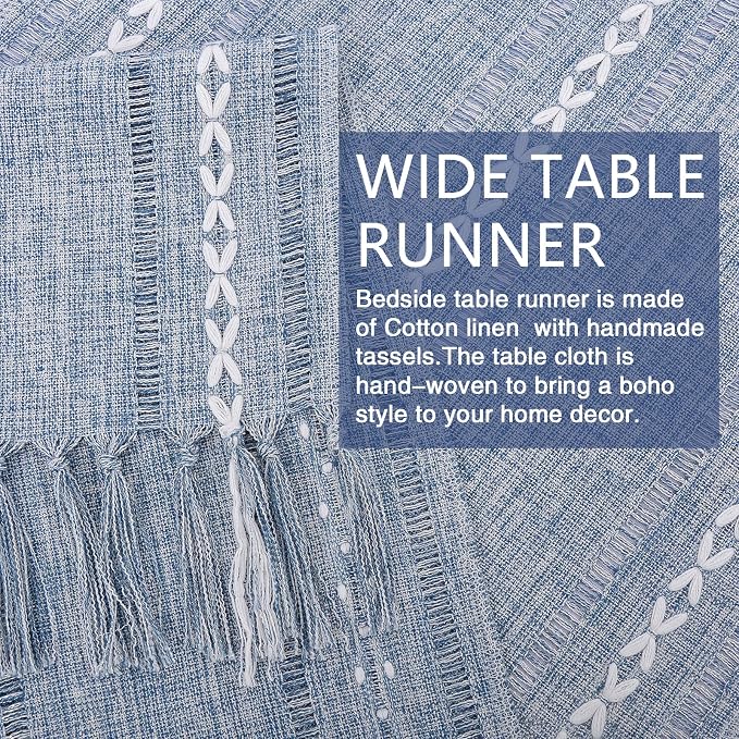Dusty Blue Table Runner Short 15.7 x 36 inch, Boho Small Table Cloth, Dresser - Image 4