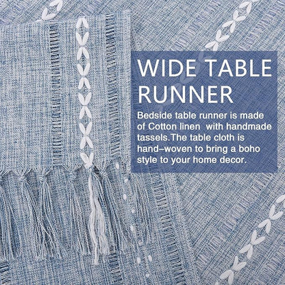 Dusty Blue Table Runner Short 15.7 x 36 inch, Boho Small Table Cloth, Dresser - Image 4