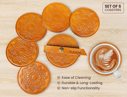 Handmade Leather Coasters 4" for Drinks - Image 4