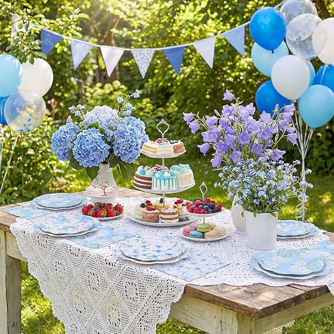 NatNarr 50 Set Floral Plates and Napkins Hydrangea Party Decor | 9" Hydrangea - Image 6